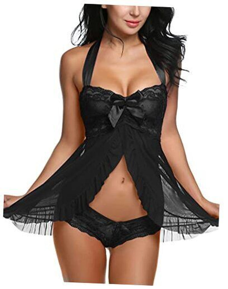 Lingerie for Women Lace Babydoll Dress Bridal Langerie Medium Noble Black