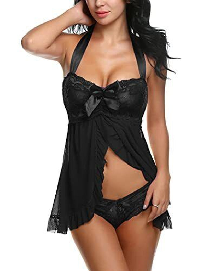 Lingerie for Women Lace Babydoll Dress Bridal Langerie Medium Noble Black