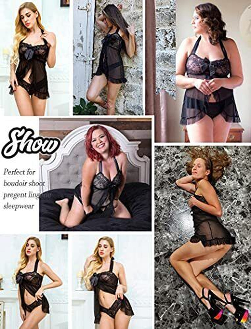 Lingerie for Women Lace Babydoll Dress Bridal Langerie Medium Noble Black