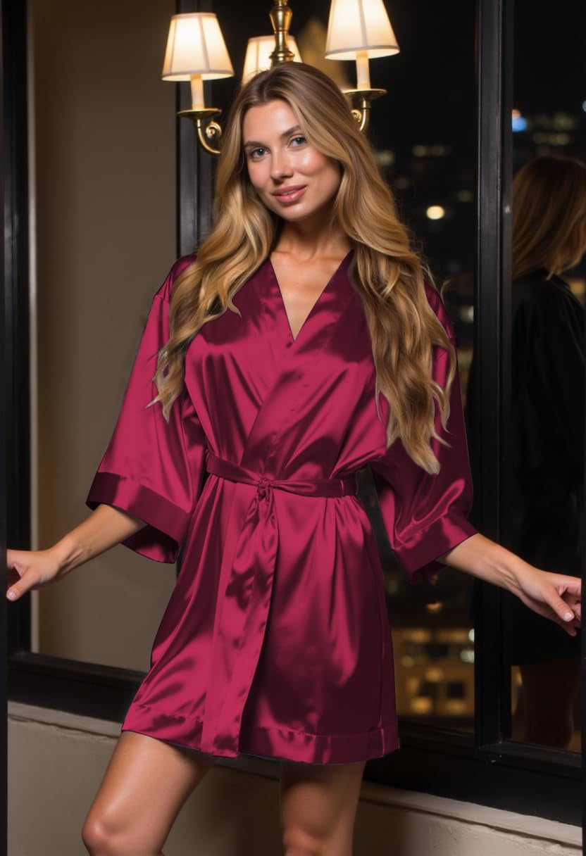 Women'S Bride Bridesmaids Silky Robe Satin Kimono Robes for Women Lingerie