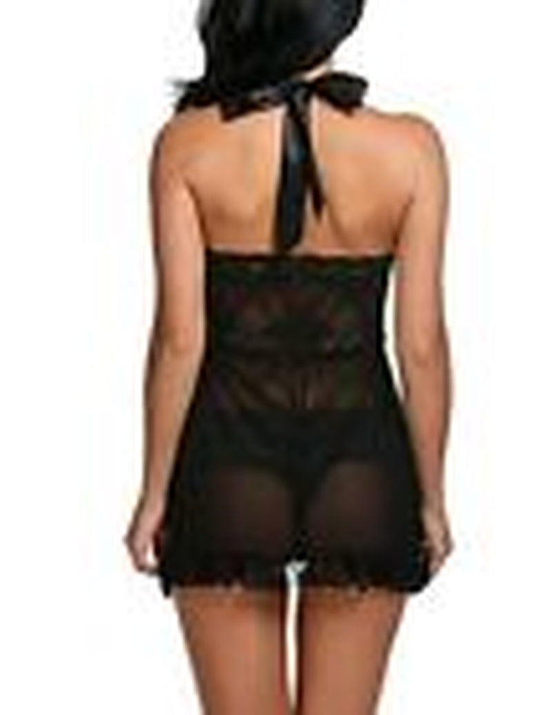 Lingerie for Women Lace Babydoll Dress Bridal Langerie Medium Noble Black