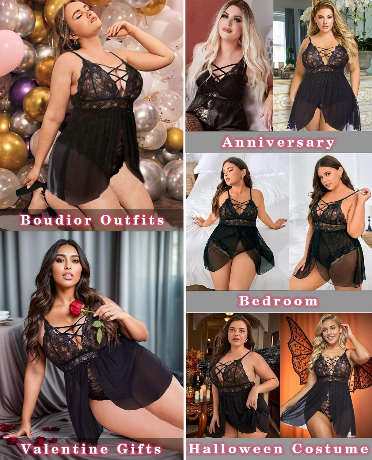 Lingerie for Women plus Size Lace Chemise One Piece Teddy Bodysuit Black