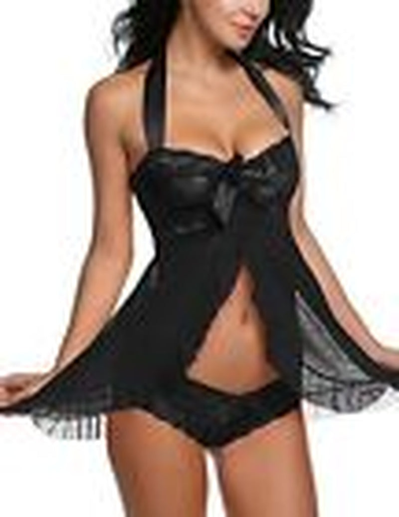 Lingerie for Women Lace Babydoll Dress Bridal Langerie Medium Noble Black